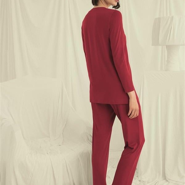 Arias Closet Uzun Kollu Boydan Düğmeli V Yaka Pijama Takımı