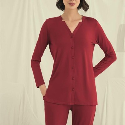 Arias Closet Uzun Kollu Boydan Düğmeli V Yaka Pijama Takımı