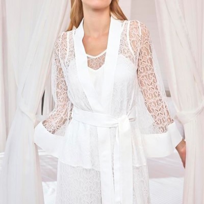 Arias Closet Uzun Kollu Dantelli Ve Kuşaklı Sabahlık