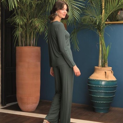 Arias Closet Uzun Kollu Önü Düğmeli V Yaka Pijama Takımı