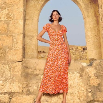 Arias Closet Viskon Çiçek Desenli Kısa Kollu Elbise