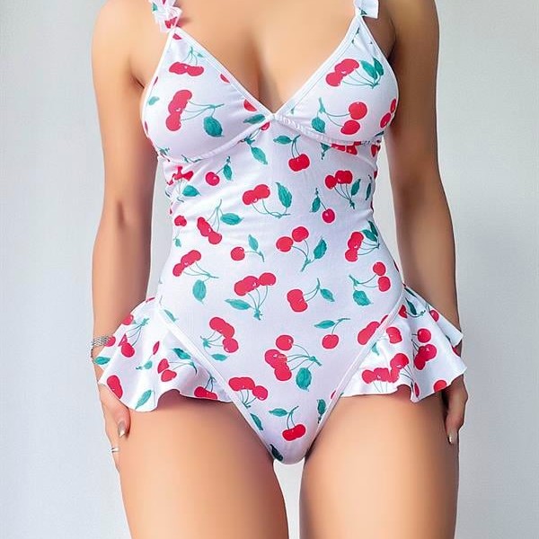 Arias Closet Vişne Desenli Fantezi Body