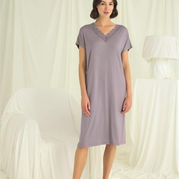 Arias Closet Yakası Dantelli Kısa Kollu Gecelik