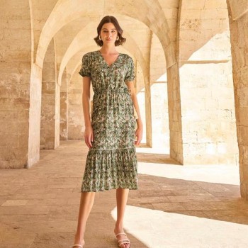 Arias Closet Yaprak Desenli Kısa Kollu Elbise