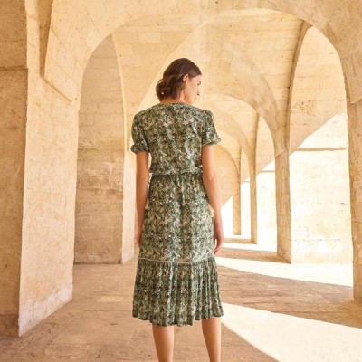 Arias Closet Yaprak Desenli Kısa Kollu Elbise