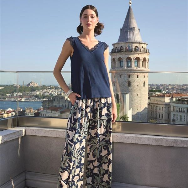 Arias Closet Yaprak Desenli Ve Dantelli 3'Lü Pijama Takımı