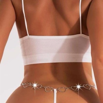 Arias Closet Zincir Kalp Detaylı Fantezi Beyaz String Tanga