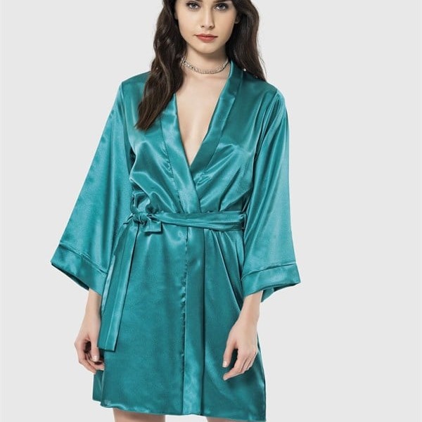 Arias Closet Zümrüt Kısa Saten Sabahlık