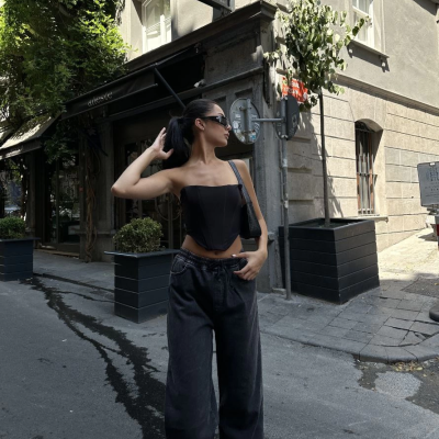 Arkadan Yırtmaçlı Jeans Kot Palazzo Pantolon - Siyah -