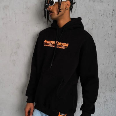 Armalı Baskılı Kapüşonlu Sweatshirt - Siyah