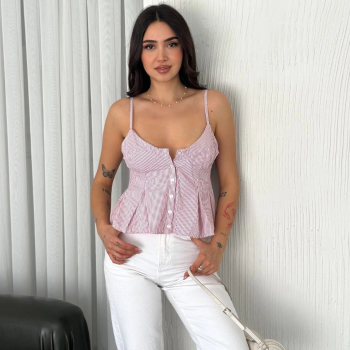 Askılı Dekolte deraylı crop - Kırmızı -