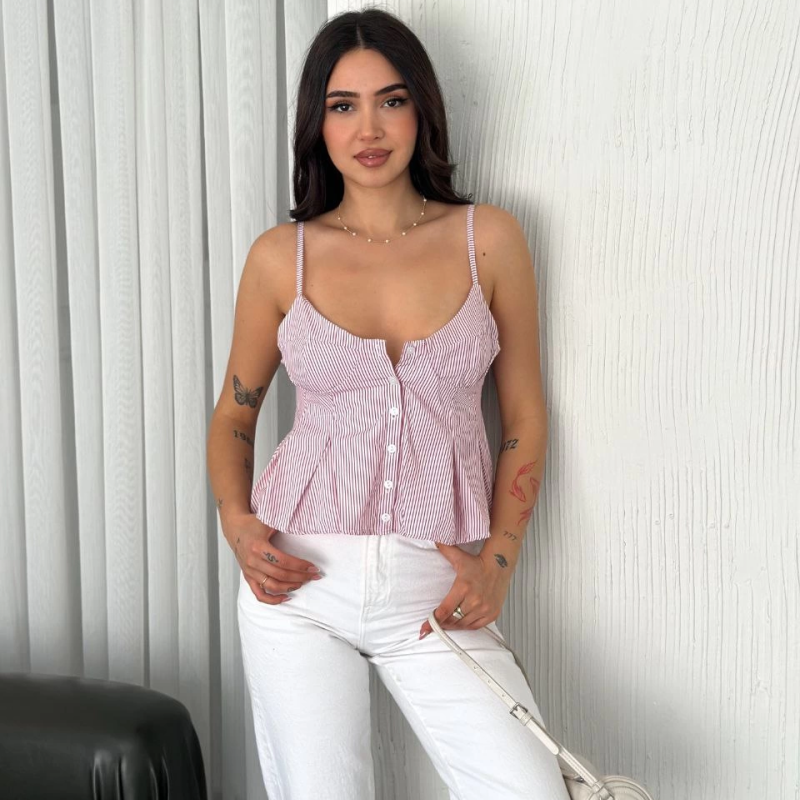 Askılı Dekolte deraylı crop - Kırmızı -