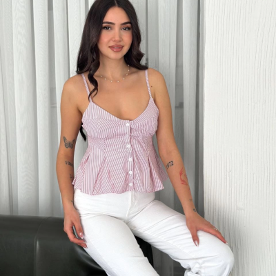 Askılı Dekolte deraylı crop - Kırmızı -