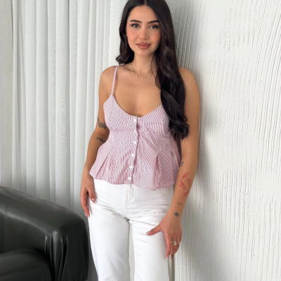 Askılı Dekolte deraylı crop - Kırmızı -