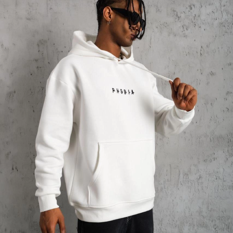 Astronot Baskılı Kapüşonlu Sweat - Beyaz -