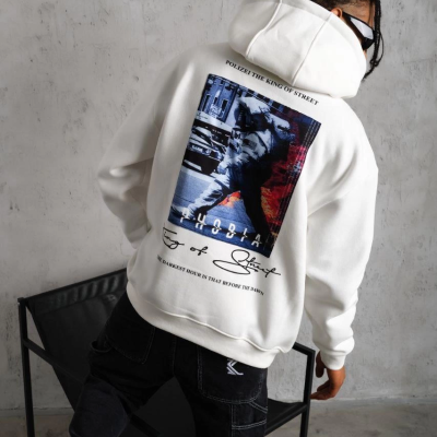 Astronot Baskılı Kapüşonlu Sweat - Beyaz -