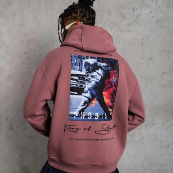 Astronot Baskılı Kapüşonlu Sweat - Gül Kurusu