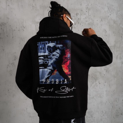 Astronot Baskılı Kapüşonlu Sweat - Siyah -