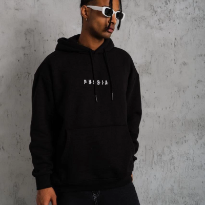 Astronot Baskılı Kapüşonlu Sweat - Siyah -