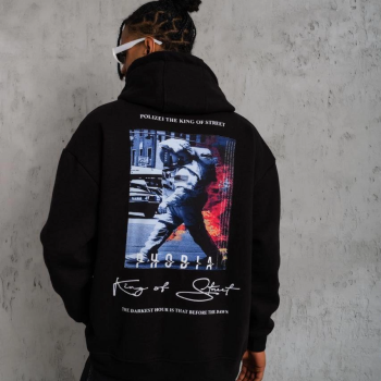 Astronot Baskılı Kapüşonlu Sweat - Siyah -