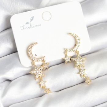 Ay ve Yıldız Model Gold Renk Pirinç Kadın Küpe