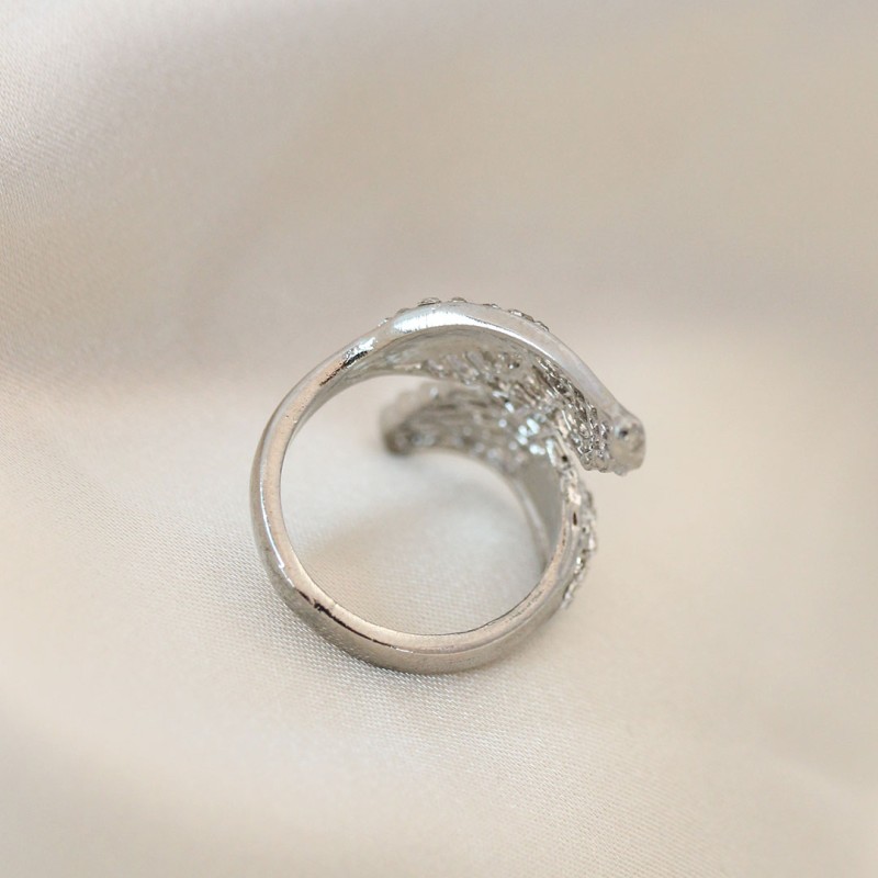 Ayarlamalı Silver Renk Metal Zirkon Taşlı Kanat Yüzük