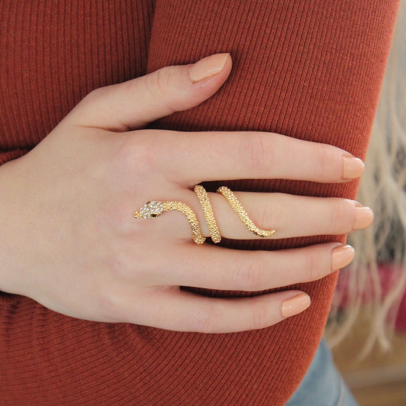 Ayarlanabilir Gold Renk Zirkon Taşlı Yılan Yüzük