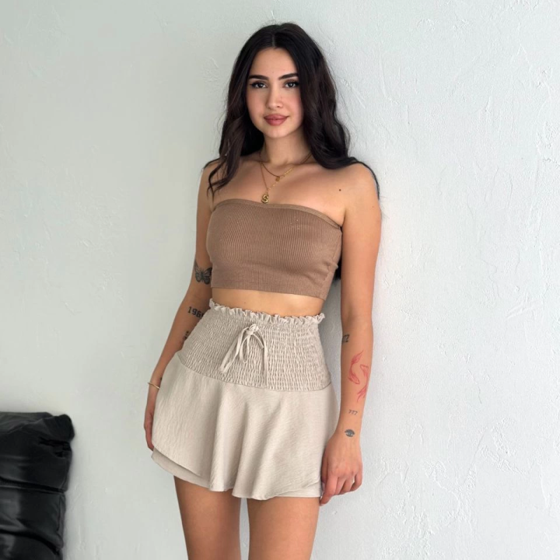 Ayrobin Şortlu Etek - Bej -