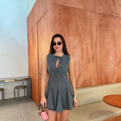 Bağcık detaylı Kolsuz Mini Elbise - Antrasit -