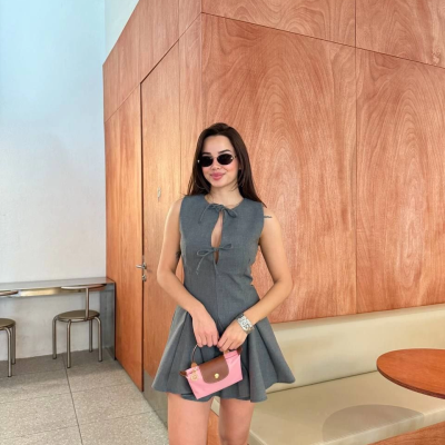 Bağcık detaylı Kolsuz Mini Elbise - Antrasit -