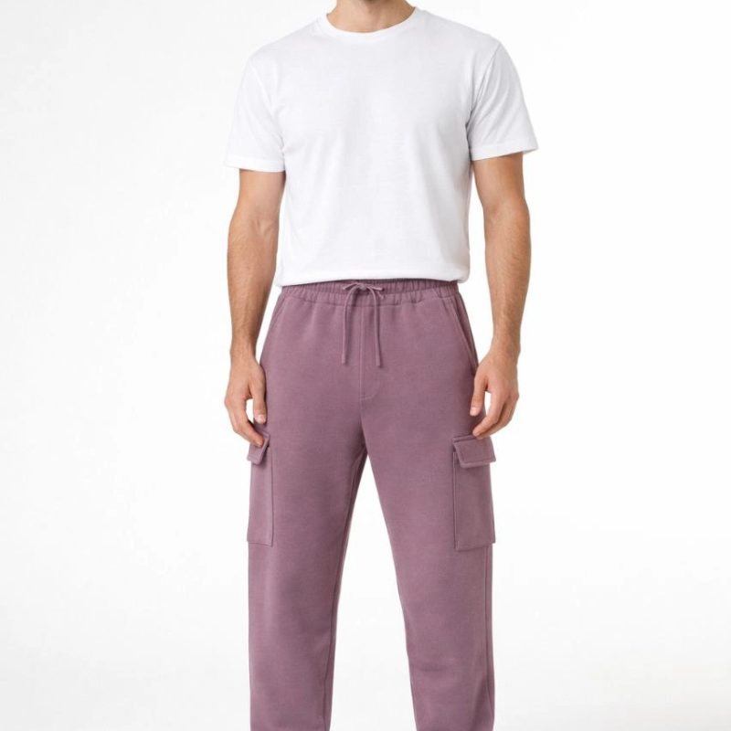 Baggy Üç İplik Kargo Cepli Eşofman Ayarlanabilir Paça Beli İpli Pantolon - Gül Kurusu