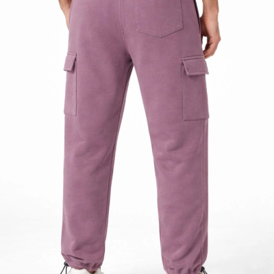 Baggy Üç İplik Kargo Cepli Eşofman Ayarlanabilir Paça Beli İpli Pantolon - Gül Kurusu