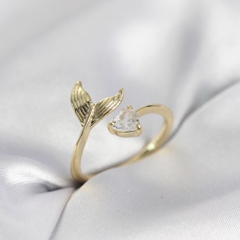Balık Kuyruğu Model Gold Renk Zirkon Taşlı Kadın Yüzük