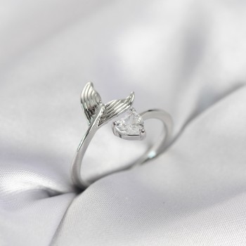 Balık Kuyruğu Model Gümüş Renk Zirkon Taşlı Kadın Yüzük