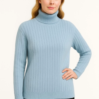 Balıkcı Yaka Bağazlı Triko Kazak Pamuklu Kalın Fitilli Dokuma - Bebek Mavisi