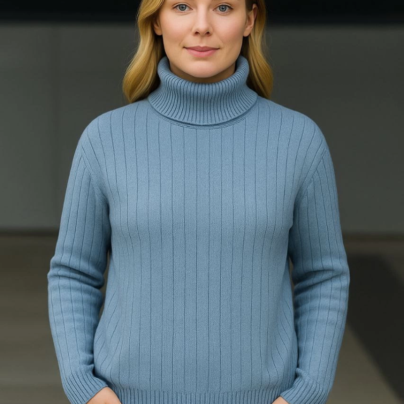 Balıkcı Yaka Bağazlı Triko Kazak Pamuklu Kalın Fitilli Dokuma - Bebek Mavisi