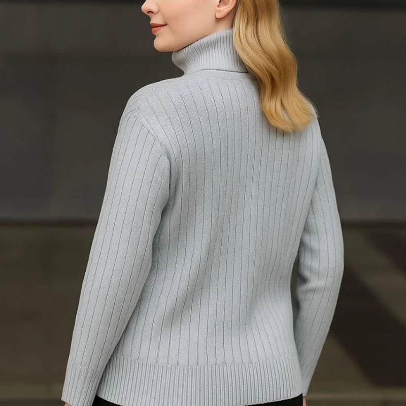 Balıkcı Yaka Bağazlı Triko Kazak Pamuklu Kalın Fitilli Dokuma - Gri