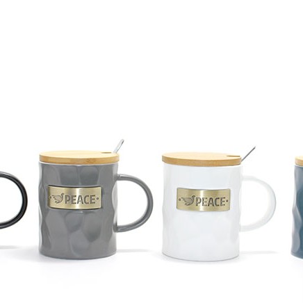 Bambu Kapaklı Porselen Kupa Bardak 