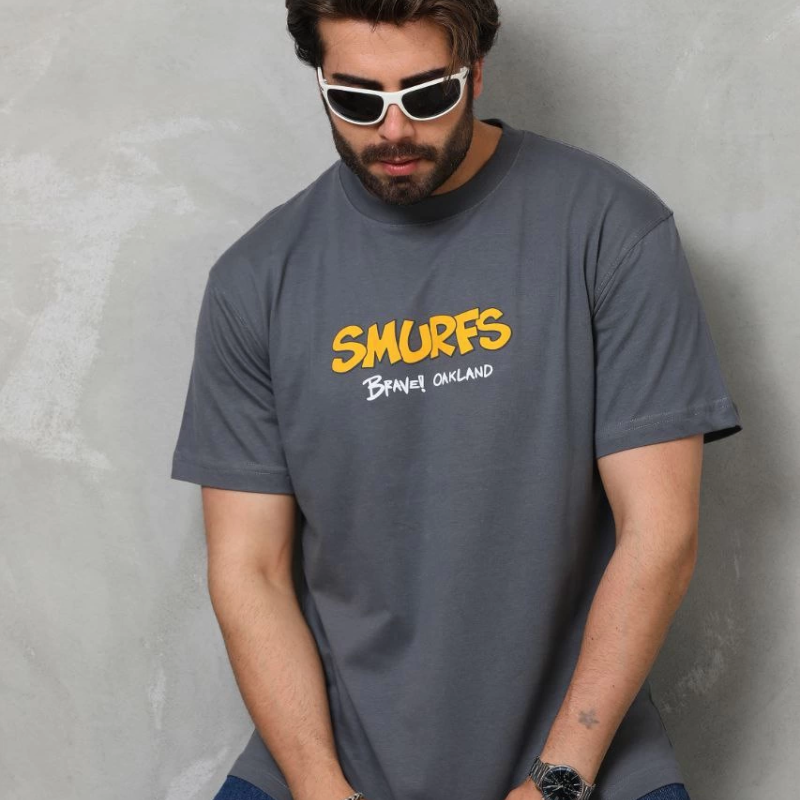 Basic Bisiklet Yaka Oversize T-Shirt - Füme -