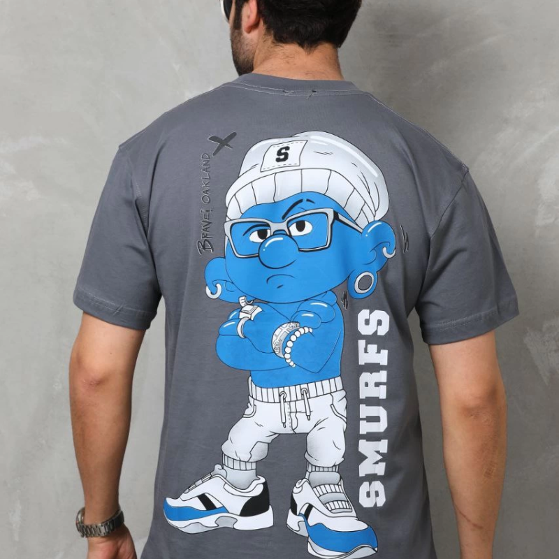 Basic Bisiklet Yaka Oversize T-Shirt - Füme -