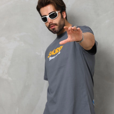 Basic Bisiklet Yaka Oversize T-Shirt - Füme -