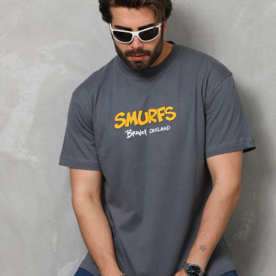 Basic Bisiklet Yaka Oversize T-Shirt - Füme -