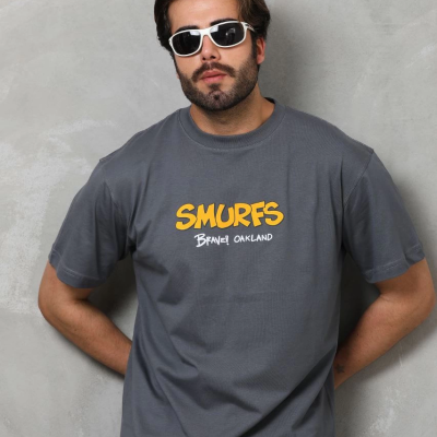 Basic Bisiklet Yaka Oversize T-Shirt - Füme -