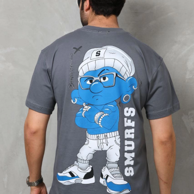 Basic Bisiklet Yaka Oversize T-Shirt - Füme -