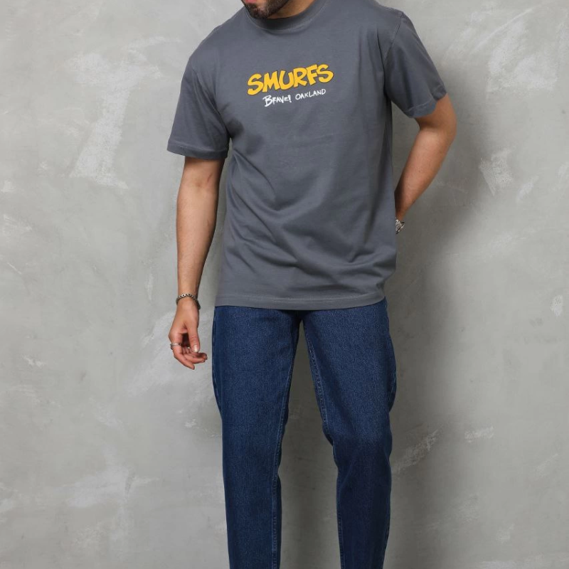 Basic Bisiklet Yaka Oversize T-Shirt - Füme -