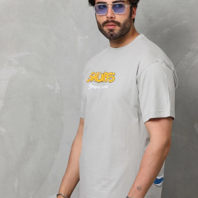 Basic Bisiklet Yaka Oversize T-Shirt - Gri -