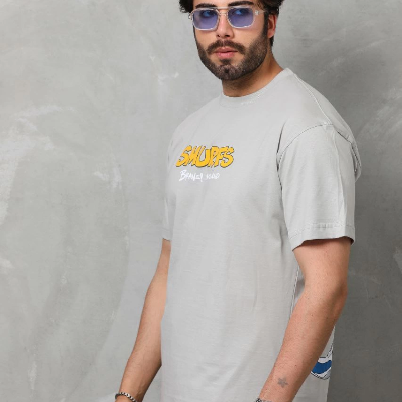 Basic Bisiklet Yaka Oversize T-Shirt - Gri -