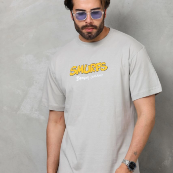 Basic Bisiklet Yaka Oversize T-Shirt - Gri -