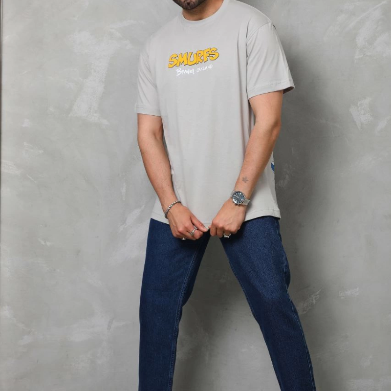 Basic Bisiklet Yaka Oversize T-Shirt - Gri -