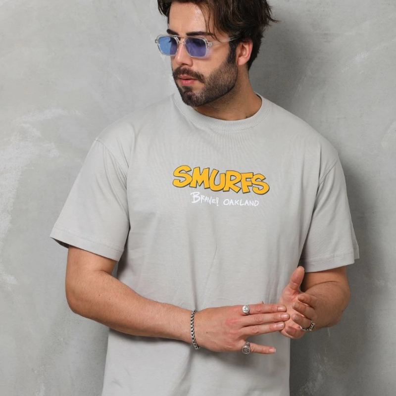 Basic Bisiklet Yaka Oversize T-Shirt - Gri -